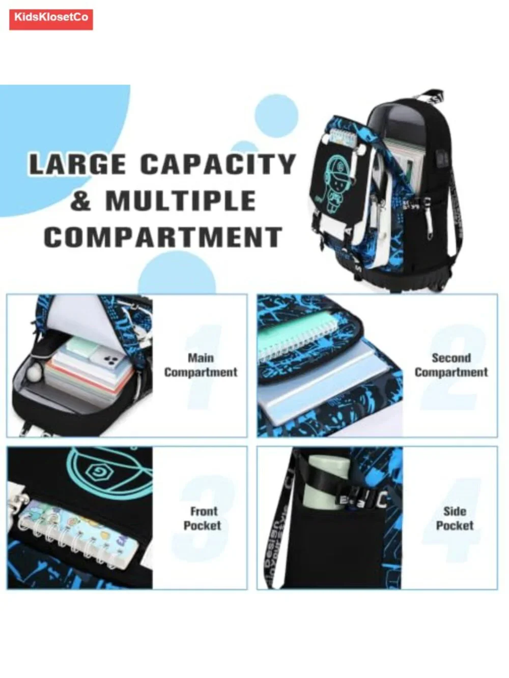 Rolling Backpack for Boys with Wheels, Glow in Dark, Water Resistant, 900D